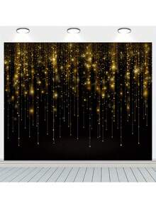 1件优雅黑金流光生日背景横幅，涤纶材质，多种尺寸可选，金色婚礼装饰摄影背景，周年纪念，生日派对横幅拍照道具，圣诞派对装饰 - 彩色 - 查看 3