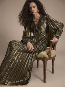 Florisole 女士秋冬系带褶裥长裙 - 金色 - 查看 1