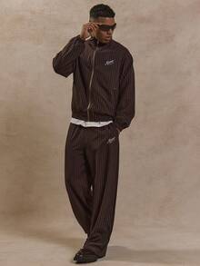 Musero Pinstripe Oversized Long Sleeve Zip Through PREMIUM Tracksuit Set Jacket Only High Neck No Hood Zip Up Pockets SPRING SUMMER - Multicolor - View 5