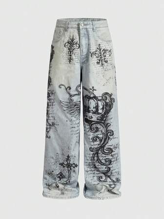 Goth Jeans décontractés style de rue ample avec imprimé tout-sur-tout et poches personnalisées pour hommes