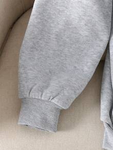 SHEIN 2件套 少女可爱迷你蝴蝶结印花套头连帽衫和裤子休闲套装，秋冬季 - 淺灰色 - 查看 6