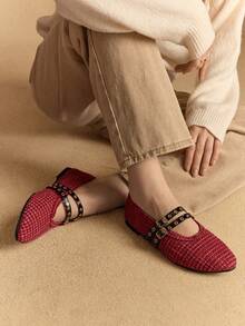 Rosivie 2025 Handwoven Niche Fashion Shoes, New Arrival Double Buckle Strap Ballet Flats For Women - Red - View 10