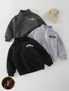 THE HAPPY LOOK 3pcs/Set Boys' Letter Graphic Soft Knit Crew Neck Long Sleeve Half-Zip Pullover Sweatshirt - Multicolor - View 6