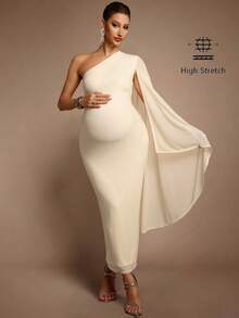 MaterniChic Đầm bầu dáng suông màu trơn thiết kế xếp nếp bất đối xứng thanh lịch - Màu vàng - Xem 1