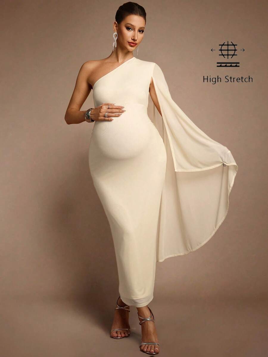 MaterniChic Đầm bầu dáng suông màu trơn thiết kế xếp nếp bất đối xứng thanh lịch - Màu vàng - Xem 1