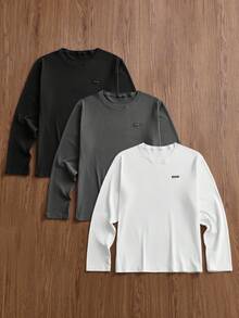 SWAVVY Áo thun nam tay dài cổ tròn in chữ đơn giản, rộng rãi - Nhiều màu - Xem 13