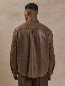 Musero Oversized Long Sleeve Button Through Leather Effect Shirt SPRING SUMMER Essentials Layering - Brown - View 4