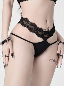 ROMWE Gothic Lace Panty, Casual Everyday Wear - Black - View 5