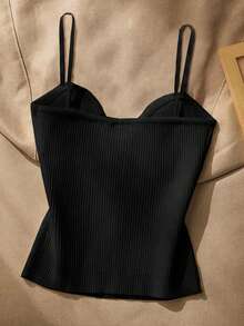 INAWLY Áo len dệt kim gân dây mảnh tối giản trang trí nút cỡ lớn - màu đen - Xem 2