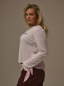 MUSERA 加大码长袖修身印花标语T恤 秋季可爱舒适节日假日樱桃漆春夏复活节 - 白色 - 查看 3