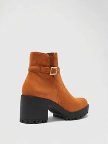 CUCCOO BIZCHIC Botas de tobillo de tacón alto grueso y versátiles de moda casual para mujer - Camel - Ver 8