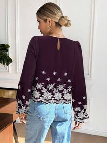 Serisse Áo sơ mi thêu hoa thanh lịch dành cho nữ khi đi làm - Màu đỏ tím - Xem 2