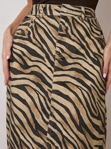 COSMINA 女士高腰斑马纹开衩长款牛仔裙 - 彩色 - 查看 5