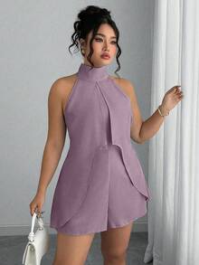 Elenzga 大码纯色高领无袖优雅时尚百搭连体裤紫色连体衣女装薰衣草色套装女装薰衣草色两件套连体衣浅紫色连衣裙薰衣草色连体裤吊带连体衣薰衣草色连体衣 - 藕粉色 - 查看 5