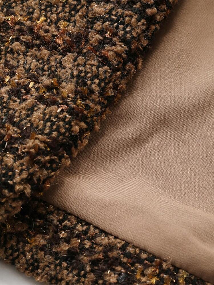 Women's Casual V-Neck Floral Tweed Regular Jacket, Autumn Women Coats