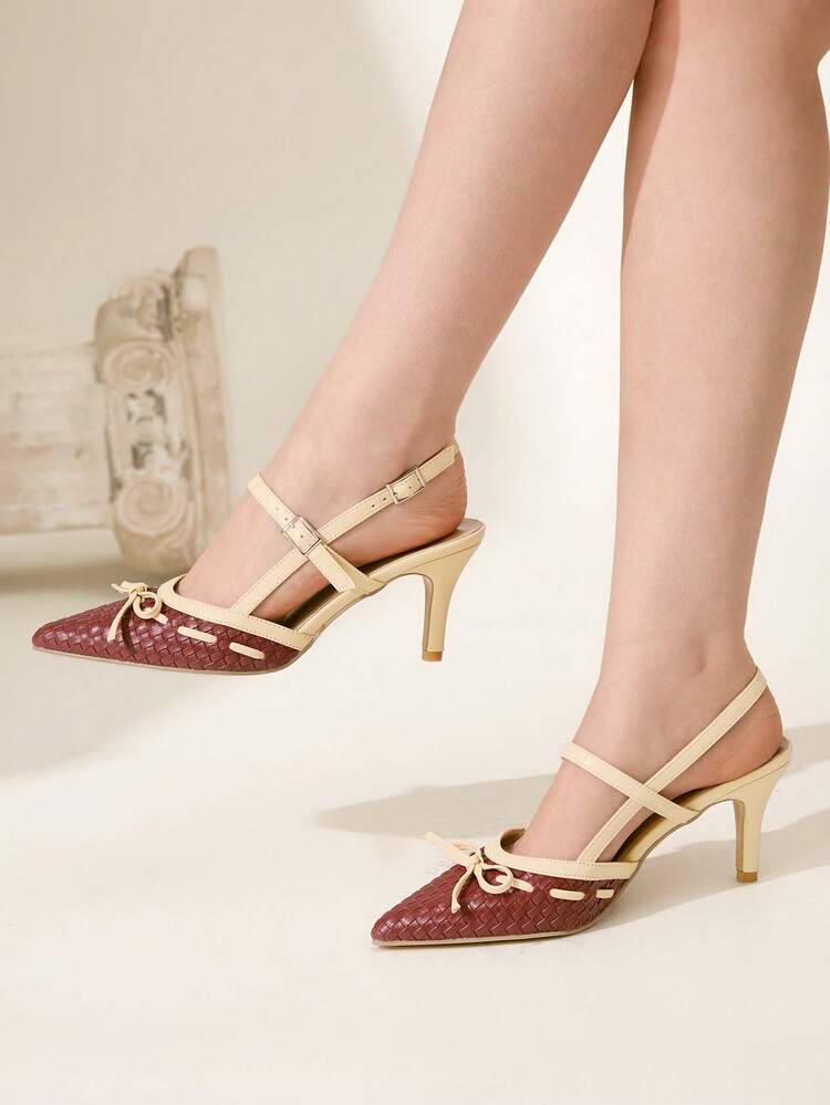 CUCCOO CHICEST Brown Cherry Pointed Toe Stiletto Heel Backless Women Pumps