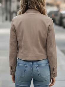 EMERY ROSE Damen warme, dicke Cargo-Jacke mit dekorativem Metallknopf in Grün, geeignet für Herbst/Winter - Aprikosenfarben - Übersicht 2