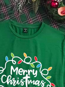 Manfinity Joysei 男士圆领短袖字母印花简约休闲上衣，日常穿着 - 綠色 - 查看 6