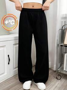 Sparklyn 少女休闲低腰宽松羊毛运动裤，秋冬 - 黑色 - 查看 6