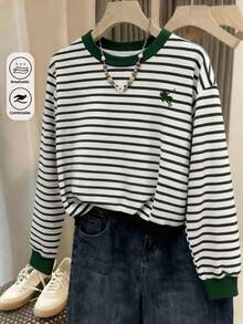 SHEIN Women's Casual Striped Round Neck Loose Long Sleeve Sweatshirt, Women's Fall/Winter - Multicolor - View 1