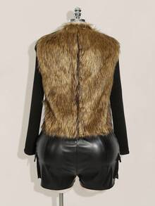 SHEIN ICON Plus Size Vintage Brown Faux Fur Sleeveless Jacket, Autumn/Winter Fur Vest Coat Women Western Vest Fur Coat Women - Camel - View 2