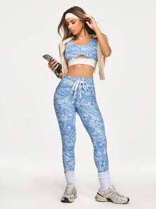 Eassivo Eassivo Conjunto de ropa deportiva casual de mujer con cuello en U sin mangas, recortado y calado - Multicolor - Ver 1