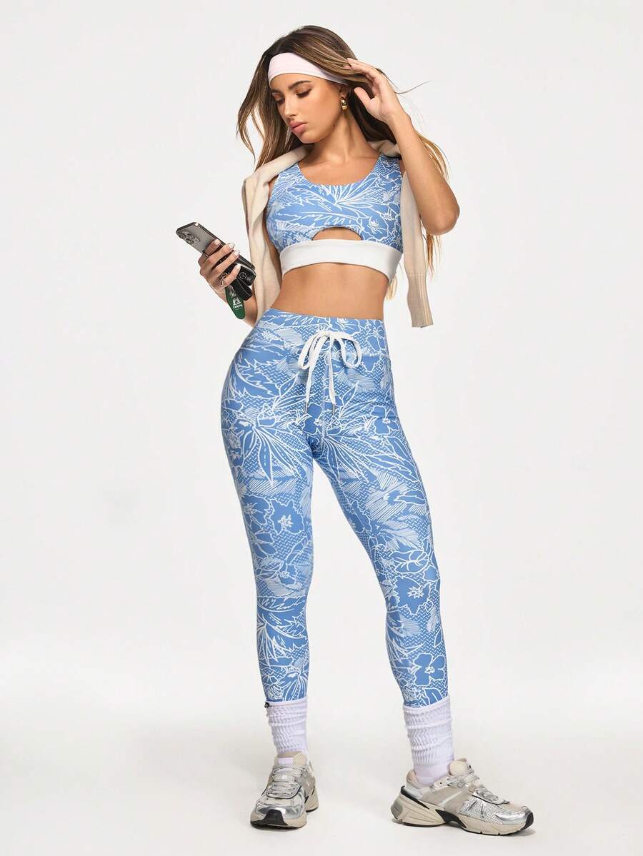 Eassivo Eassivo Conjunto de ropa deportiva casual de mujer con cuello en U sin mangas, recortado y calado - Multicolor - Ver 1