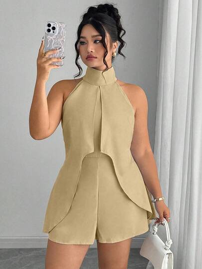 Elenzga 大码纯色吊带连体衣