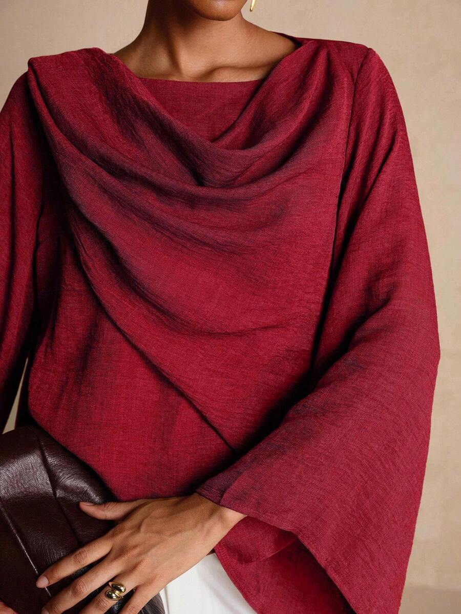 Vesra Women's Elegant Asymmetrical Wrap Top - Red - View 1