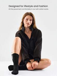 GLOWMODE Tất hỗ trợ hàng ngày bằng vải cotton pha mềm mại ấm áp - Dark Black - Xem 2