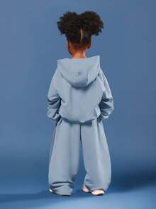 SUMWON Girls Essentials Cinched Hoodie Wide Leg Sweatpant Co-Ord Set Casual Tracksuit Vacation - Blue - View 2