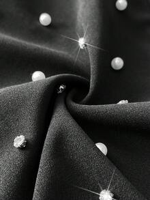 Viva Relle Plus Size Women's Elegant Black Autumn Formal Evening Beaded Off Shoulder Chiffon Patchwork Long Sleeve Flowing Maxi Dress For Prom Gown - Black - View 7