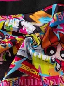 THE POWERPUFF GIRLS X SHEIN 1pc Women's Comfortable Breathable Blossom, Bubbles, Buttercup Pattern Boyshorts, Comfy & Sofy & Silky Elastice Waist Intimates Panties, Women's Lingeries & Underwear Women Boxers Graphic Boxers Cartoon Boxers Cute Boxers Cartoony Boxers Mans Boxers Funny Boxers For Men - Black - View 5