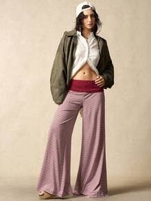 Bohemela 波西米亚风条纹喇叭裤，女士休闲装，适合春季、夏季、情人节、音乐节、派对等场合。 - 紅色 - 查看 5
