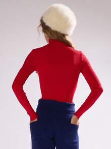 MUSERA 高领“滑雪俱乐部”针织条纹修身套头衫 秋冬滑雪度假休闲假日毛衣 - 紅色 - 查看 4