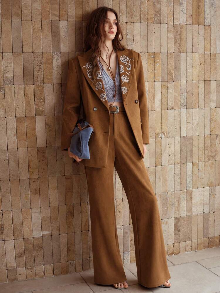 女性用エレガントなスラントポケットカジュアルスーツパンツ