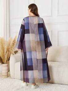 Lacomfia Große Größen Damen Langarm Kleid mit Karomuster in weiter Passform