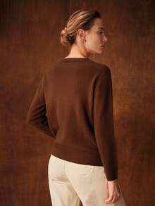 MOTF PREMIUM 100% 羊毛针织圆领长袖毛衣，秋冬 - 咖啡棕 - 查看 5