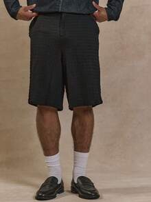 Musero Oversized Minimal Textured Tailored Shorts Bottom Only Spring Summer Smart Easter - Black - View 2
