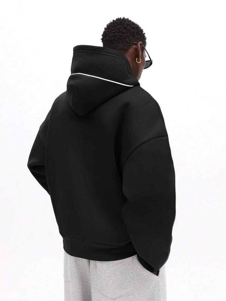 SUMWON Moletom com Capuz Oversized com Vivo, Moletom Casual com Capuz para Outono e Inverno, Streetwear Liso - Preto - Visão 2