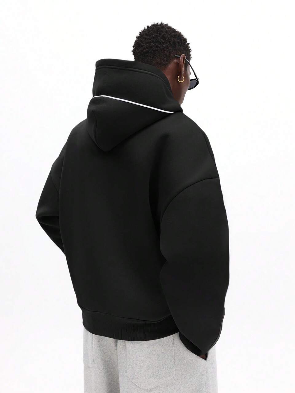 SUMWON Felpa con cappuccio oversize con profili, pullover casual con cappuccio, abbigliamento casual per l'autunno e l'inverno, tinta unita