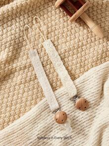 Cozy Pixies 2pcs White Lace Embroidery 100% Cotton Trim Pacifier Clip, Newborn Baby Shower Gift For Boys & Girls - White - View 2