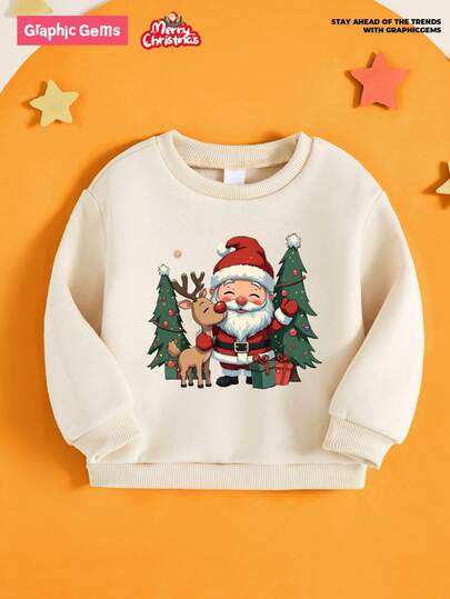 SHEIN 1 Adet Genç Erkek Çocuk Kişiye Özel Noel Baba ve Sevimli Geyik Grafikli Bol Kesim Uzun Kollu Sweatshirt, Günlük Stil, Sonbahar/Kış, Noel Tatili, Günlük Kampüs Giyimi, Kış Üstü, Bol Kesim Sonbahar/Kış Sweatshirt'ü