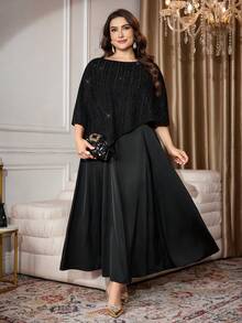 Modelyn 大码时尚修身连衣裙套装 - 黑色 - 查看 1