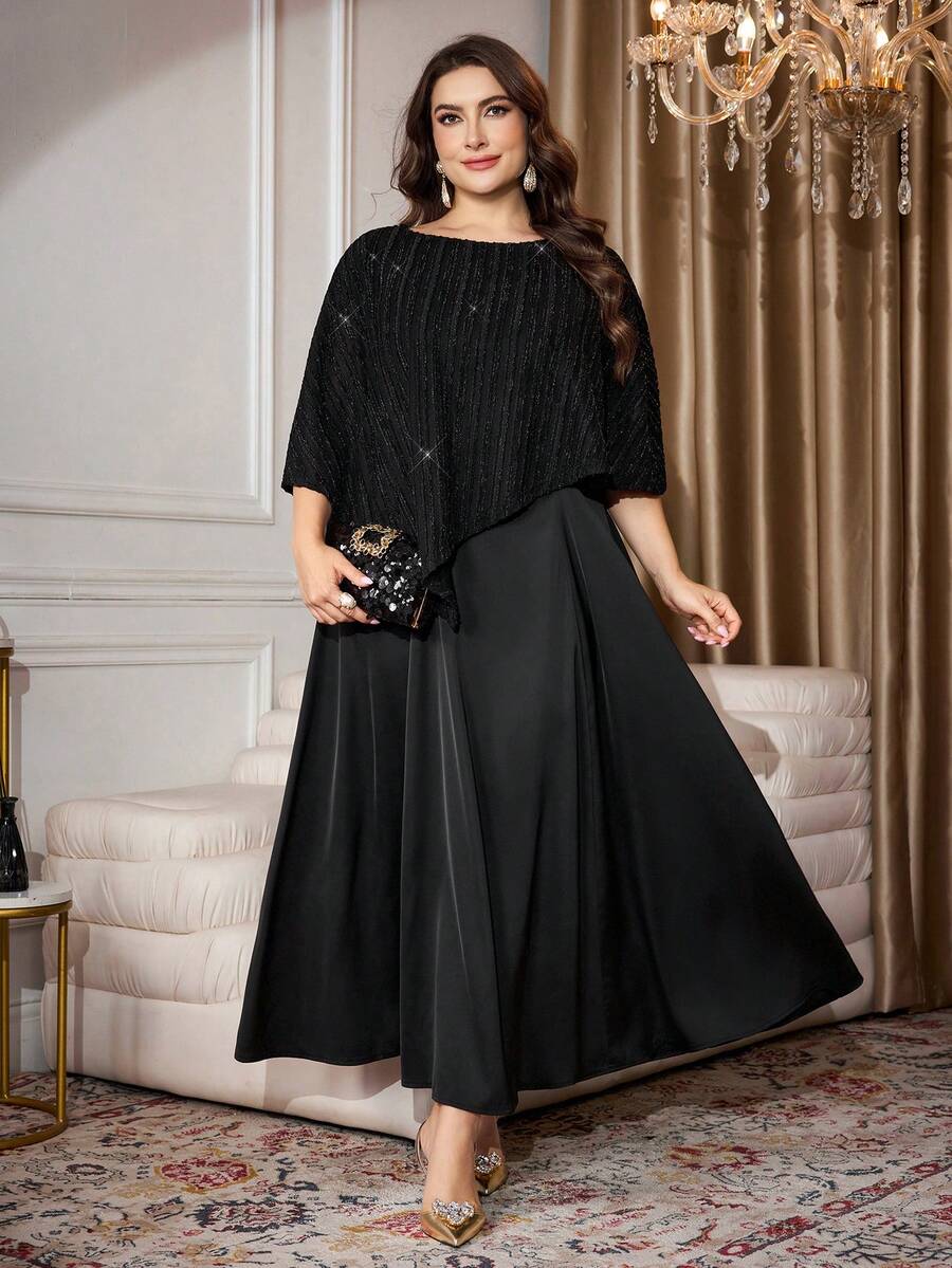 Modelyn 大码时尚修身连衣裙套装 - 黑色 - 查看 1