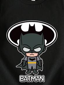 BATMAN X SHEIN Young Boy Casual Short Sleeve Crew Neck T-Shirt, Suitable For Summer