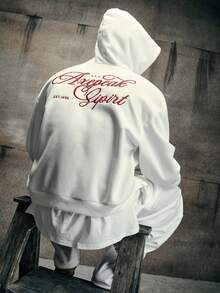 AXEPEAK Men's Letter Embroidered Hoodie And Sweatpants Set - White - View 1