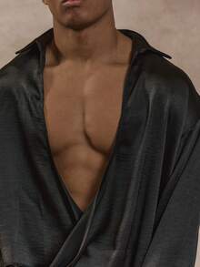 Musero Áo sơ mi dáng rộng, tay dài, bất đối xứng, cài một nút, kiểu dáng suông, thích hợp cho trang phục dạ hội mùa xuân hè, phối nhiều lớp. - màu đen - Xem 2