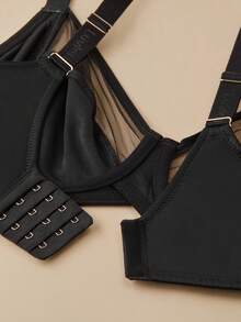 LUVLETTE Black Unlined Full Coverage Side Support Mesh Sheer Basic Breezy Comfort Minimizer Bra