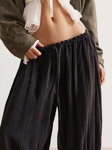 Bohemela 波西米亚风纯棉休闲纯色灯笼裤，适合女性，冬季、圣诞节、新年穿着 - 黑色 - 查看 6